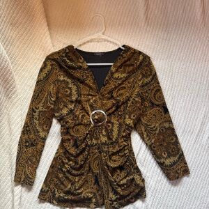 Paisley Patterned Top with Gold and Black Accents